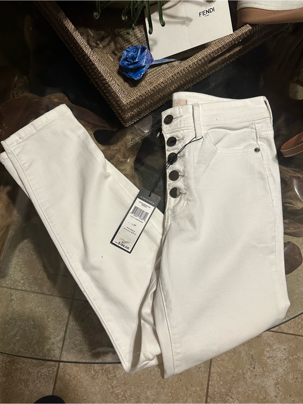 NWT BCBGMAXAZRIA White Sky Button Front Jeans Size 27